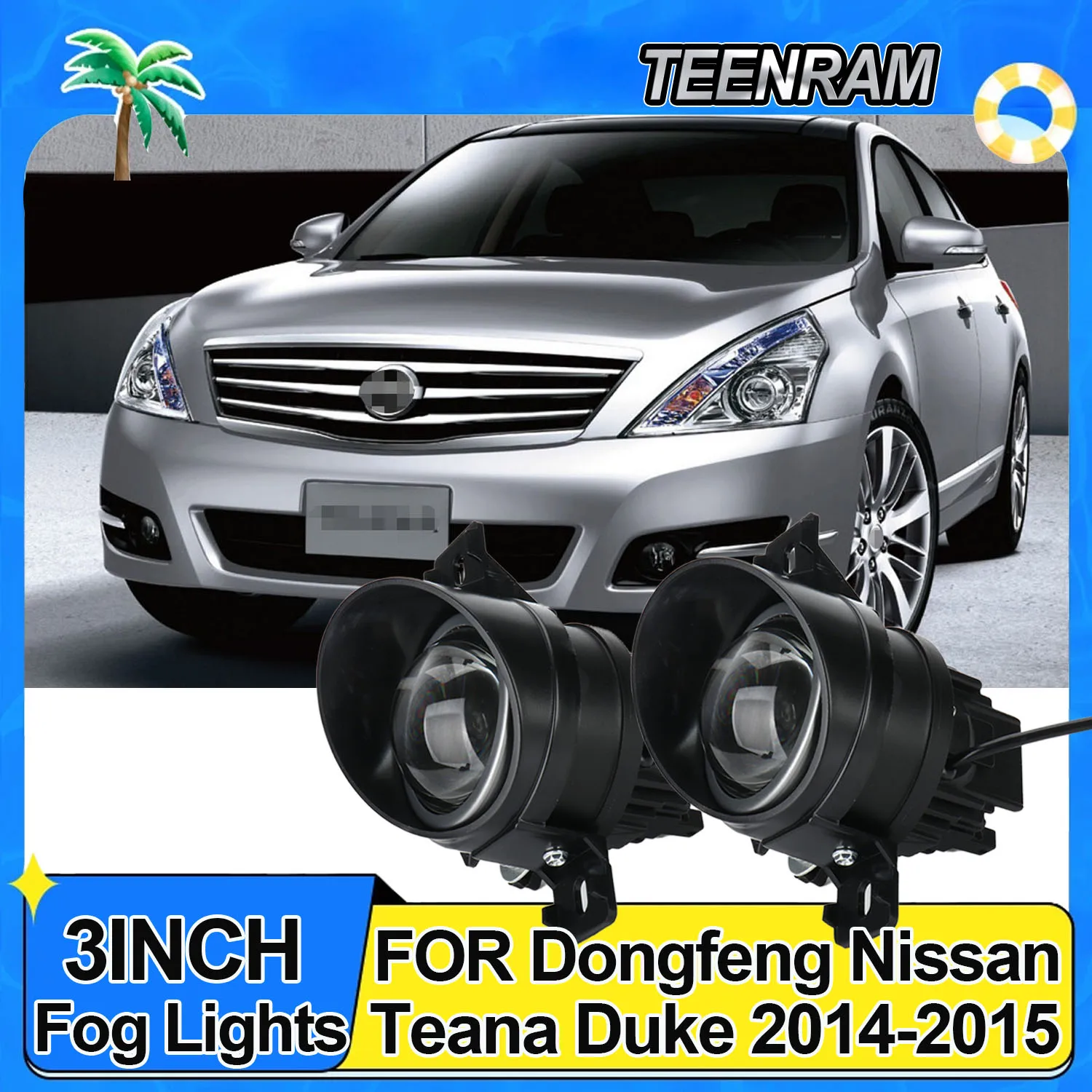 3inches Bi-led Fog Light Projector Lens White Yellow HID Bi-Xenon Hi/Lo Beam Fog Lights FOR Dongfeng Nissan Teana Duke 2014-2015