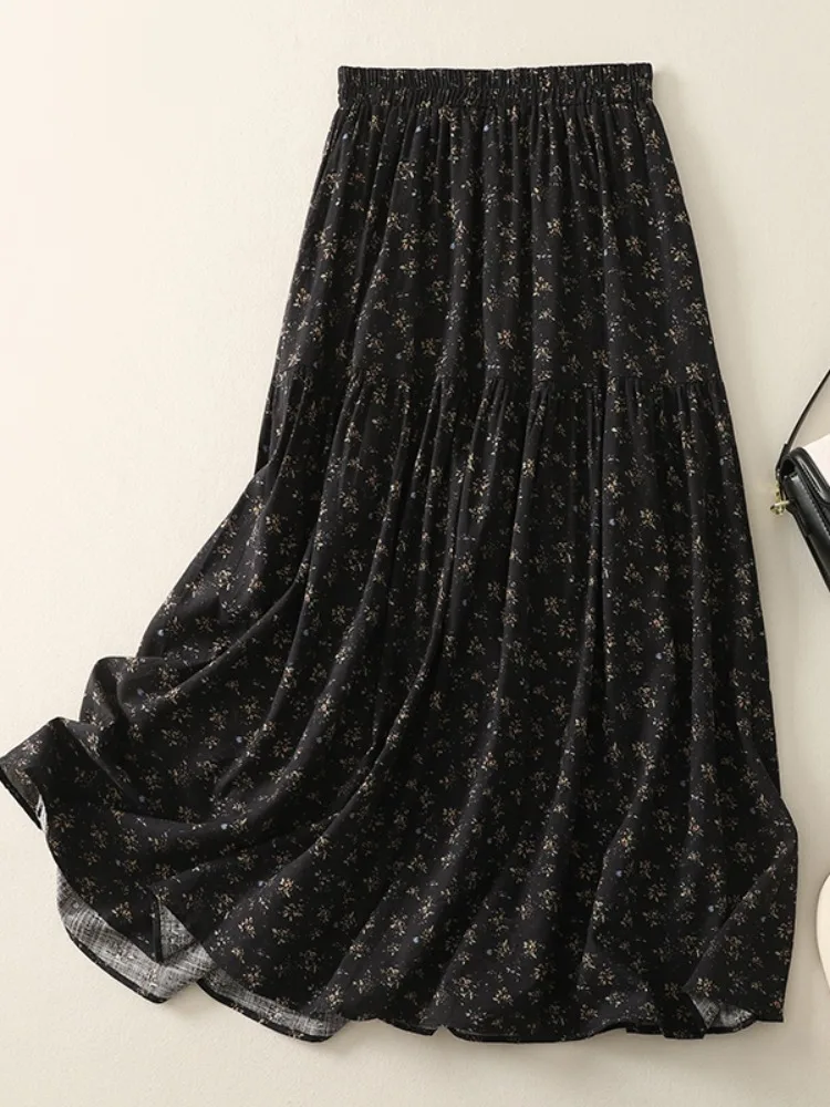 

Retro High Waist Slim Fit Floral Cotton Linen f Skirt Women Summer Thin A-Line Midi Skirt Printed ket Design Loose Fit