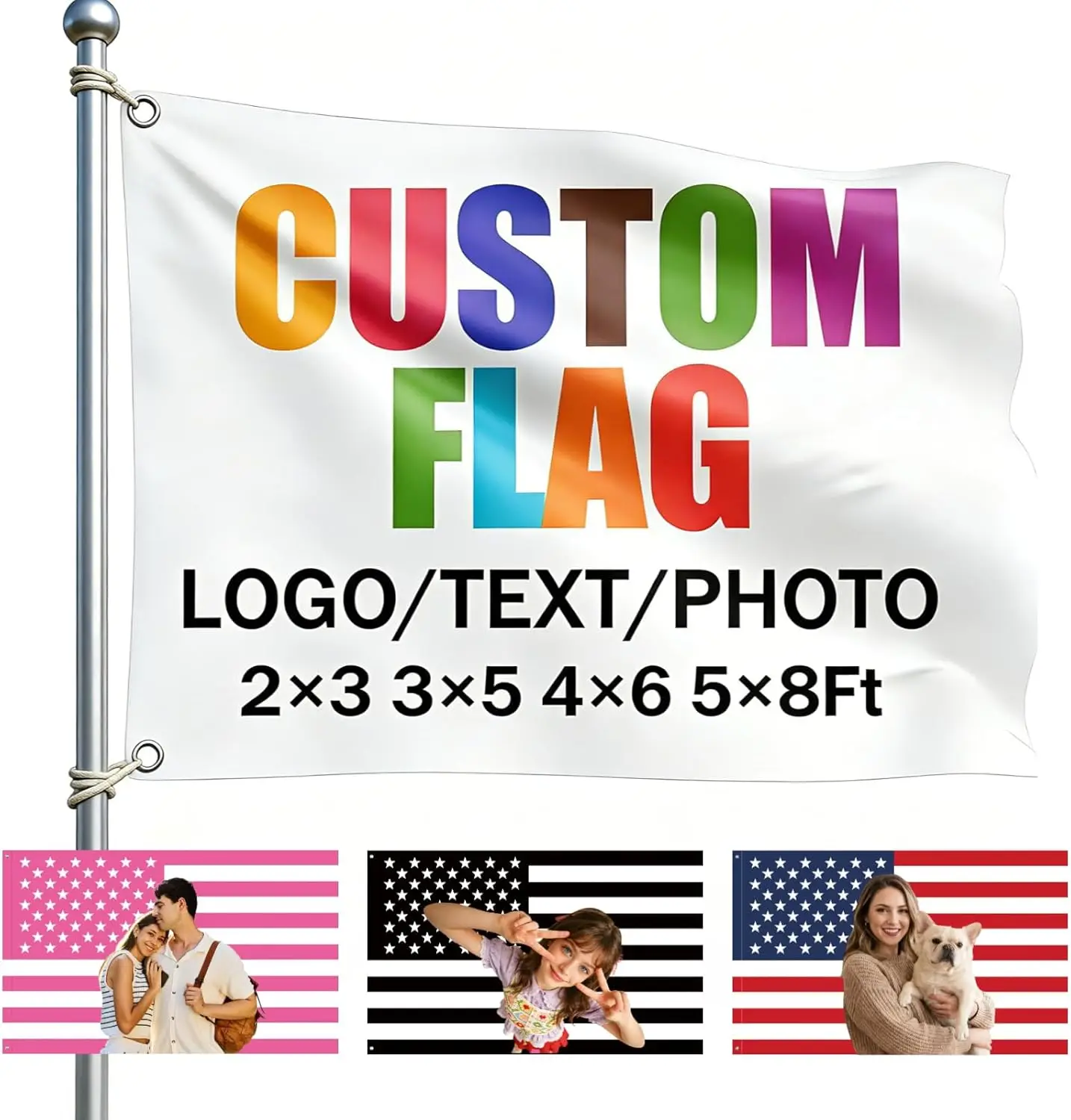 Custom Flag 3x5 Ft Polyester HD Printing Personalised Logo Color Sign Text Flag Banner with Brass Grommets