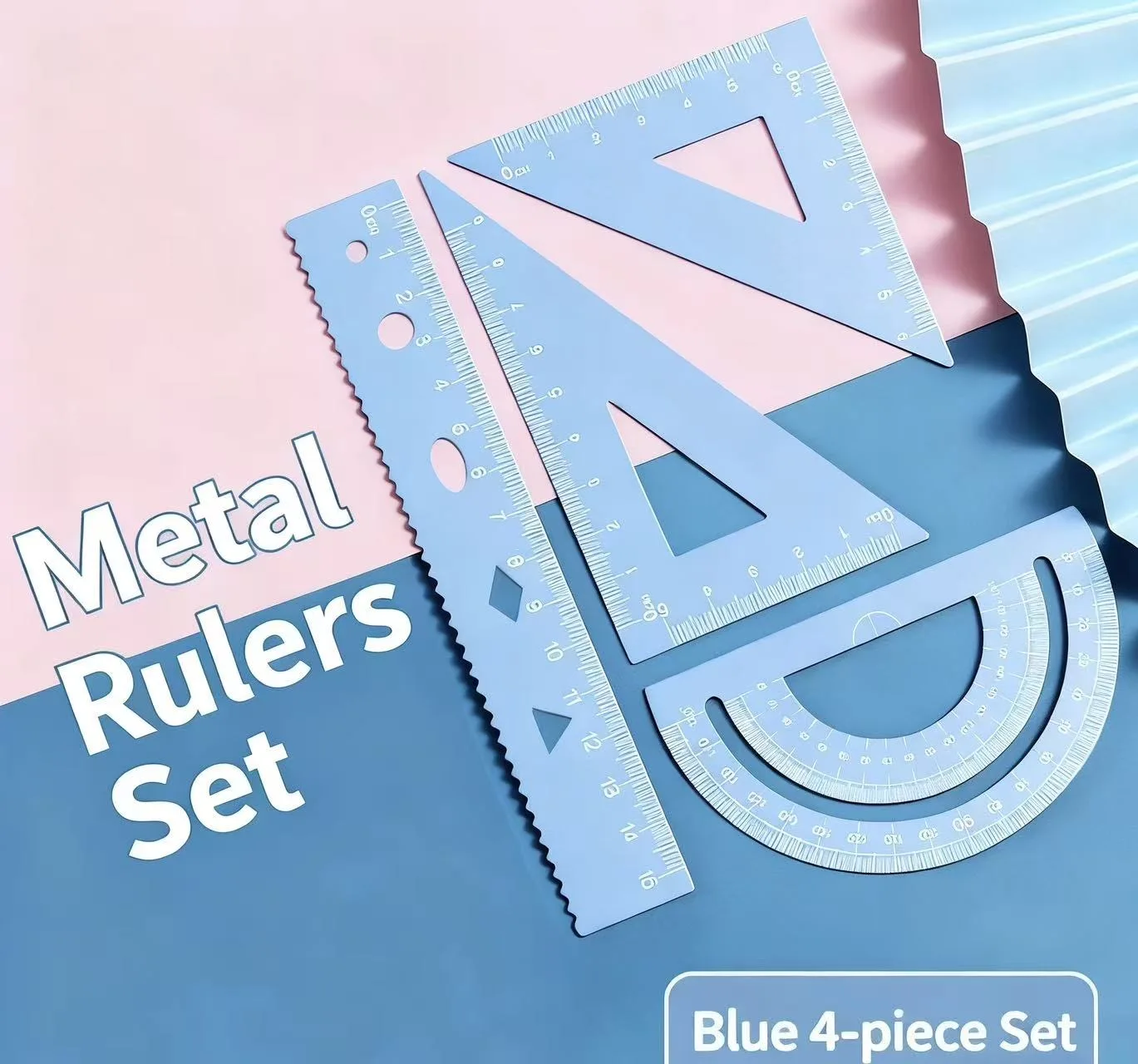 Metal 20CM Set Square Four-piece Set Student Specialized Ruler Protractor Triangle Ruler Metal Multi-functional Ruler Set