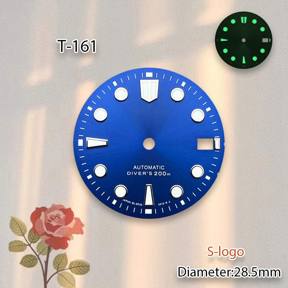 28.5mm NH35 Dial S Logo Sunray Dial Suitable For NH35/NH36/4R/7S  Movement Watch Modificat Accessories C3 Green Luminous