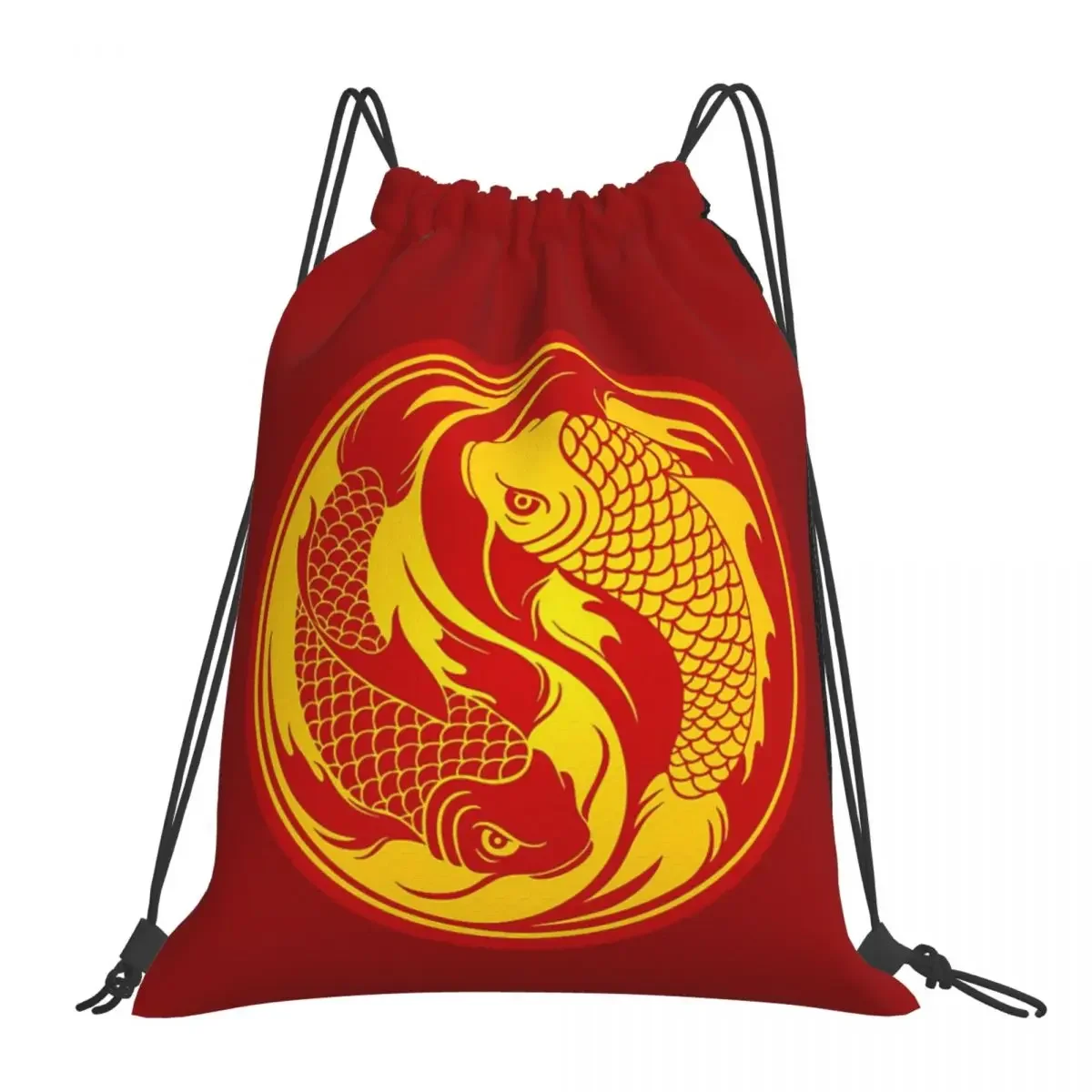 Red And Yellow Yin Yang Koi Fish Backpacks Portable Drawstring Bags Drawstring Bundle Pocket Sports Bag BookBag Travel Students