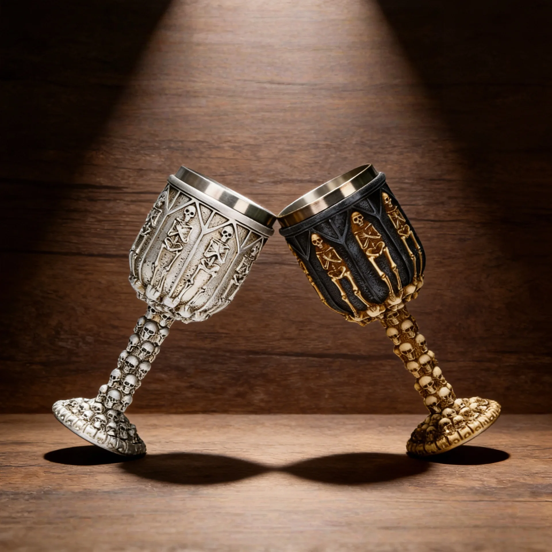 

New Halloween Skull Retro Goblet Multi person Skeleton Goblet Gothic Style Stainless Steel Liner Cocktail Wine Cup Gift Decor