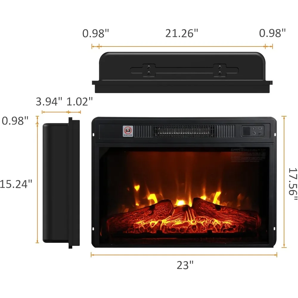 23 Inches Electric Fireplace Insert Heater, Realistic Adjustable Flames and Remote Control, Built-in Timer & Thermostat