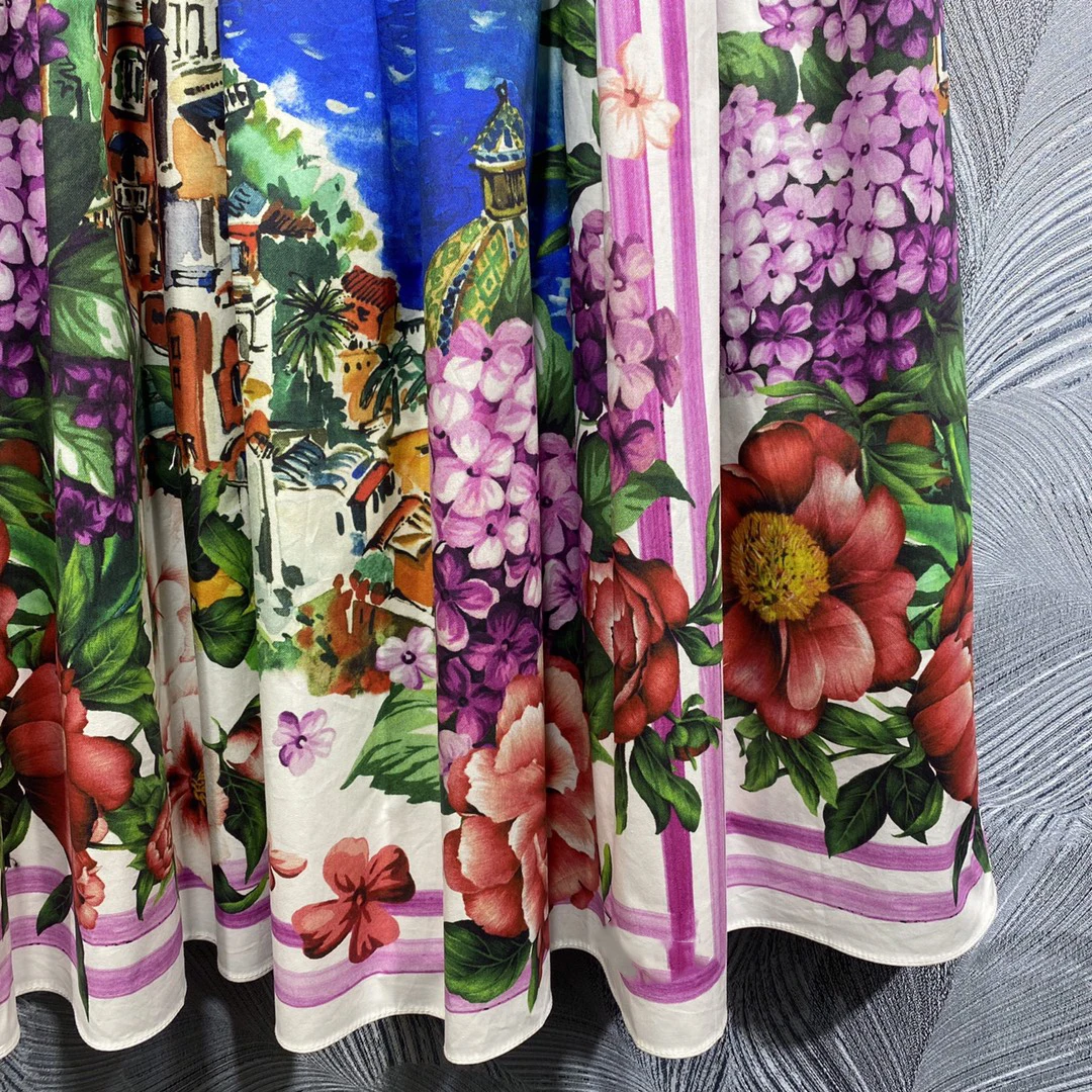 SEQINYY Elegant Long Skirt Summer Spring New Fashion Design Women Runway High Quality 100% Cotton Vintage Flower Print A-Line