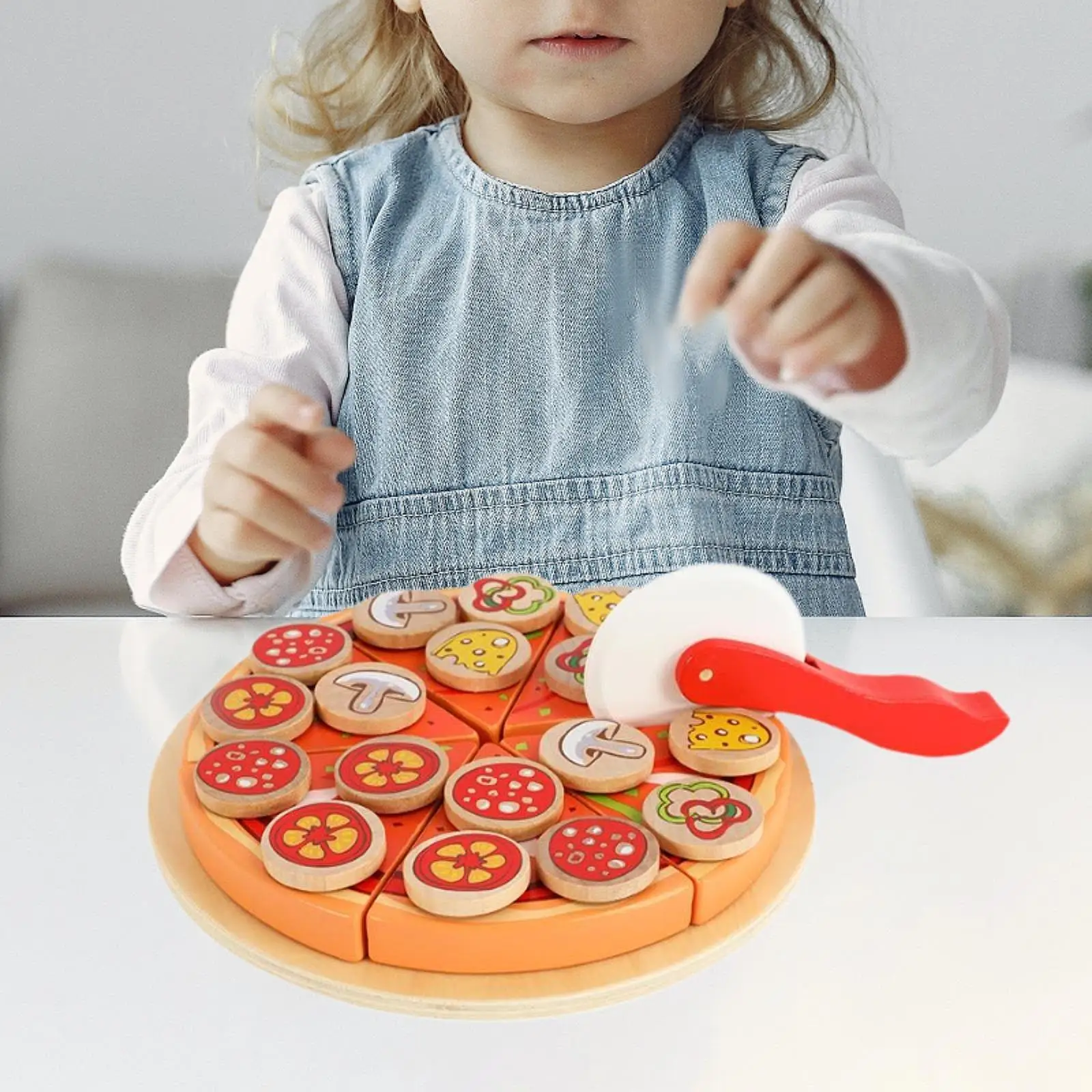 Wooden Pizza Toy Educational Learning Toy Kitchen Toy Pretend Play Cutting Food Play Toy for Children Boys Girls Birthday Gifts