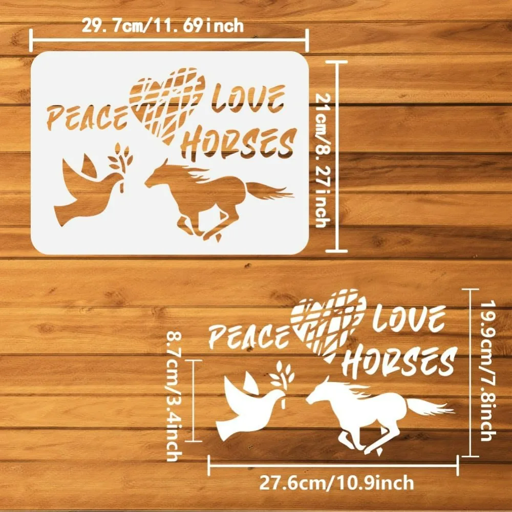 Peace Love and Horse Stencil 8.3x11.7inch Dove of Peace Painting Stencil Galloping Horse Drawing Template Plastic Craft