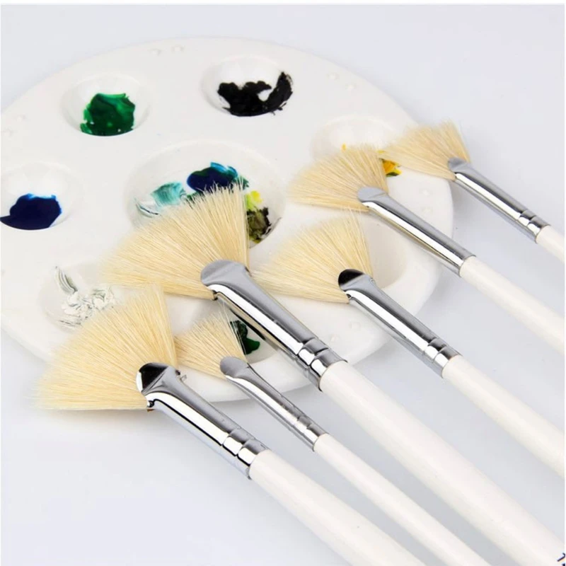 J6PA 32cm/12.6in Artist Fan-shaped Wooden Handle Pig Bristles Oil Painting Brush Set