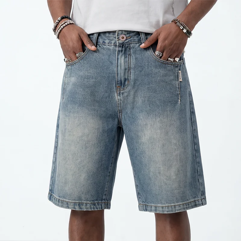 

Men's and women's blue jeans trendy thin fit loose straight leg non stretch casual shorts suitable for summer street wear