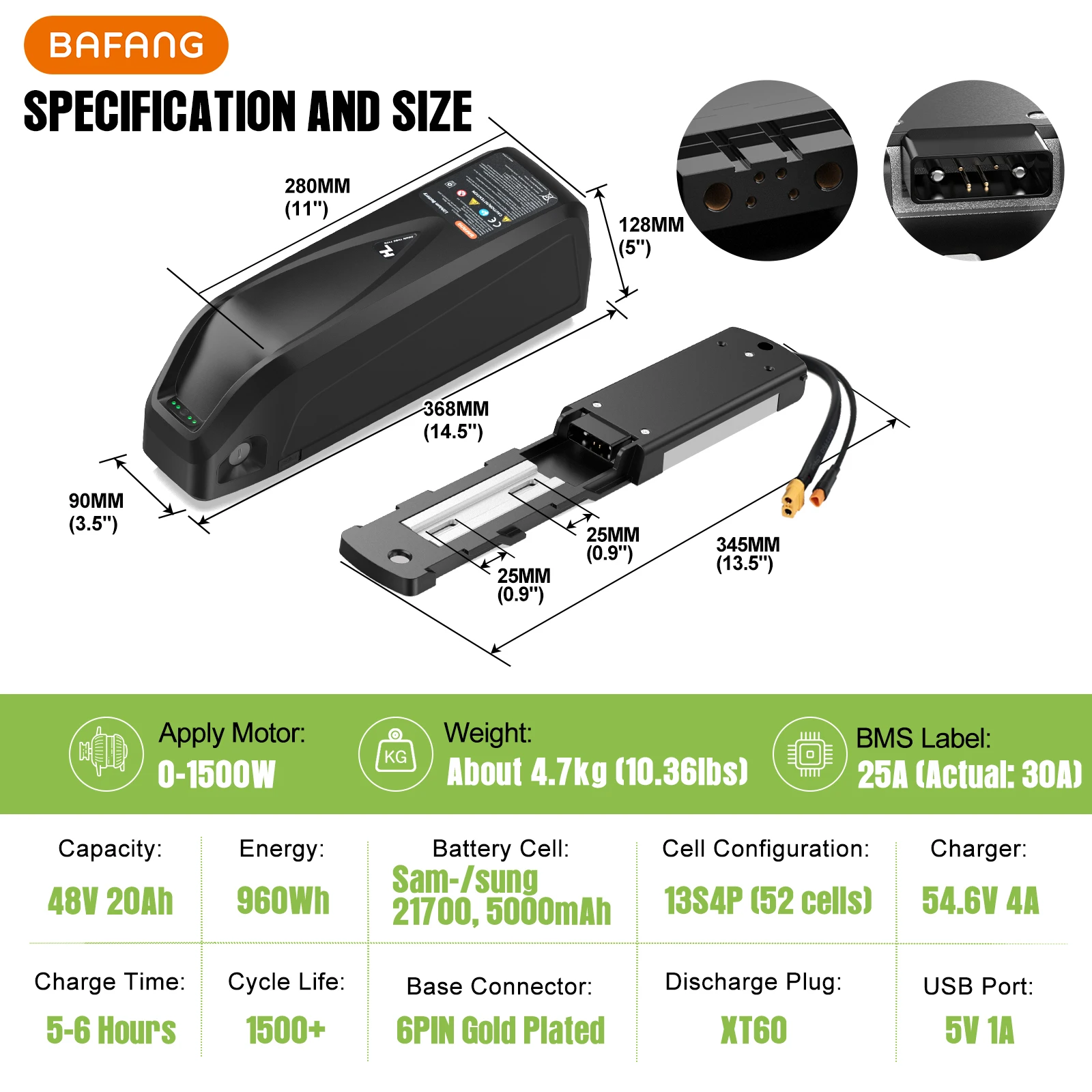 BAFANG 48V 20Ah E-Bike Akku CAN-Protokoll 30A BMS Lithium-Batteriepack für 500W 750W 1500W Motor E-Bike Umrüstsatz