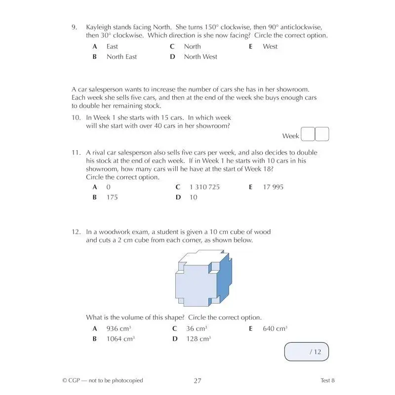 11 CEM 10 دقائق اختبار الرياضيات مشاكل الكلمات الأعمار 1011 كتاب 1 مع الطبعة عبر الإنترنت كتب CGP 9781789081817