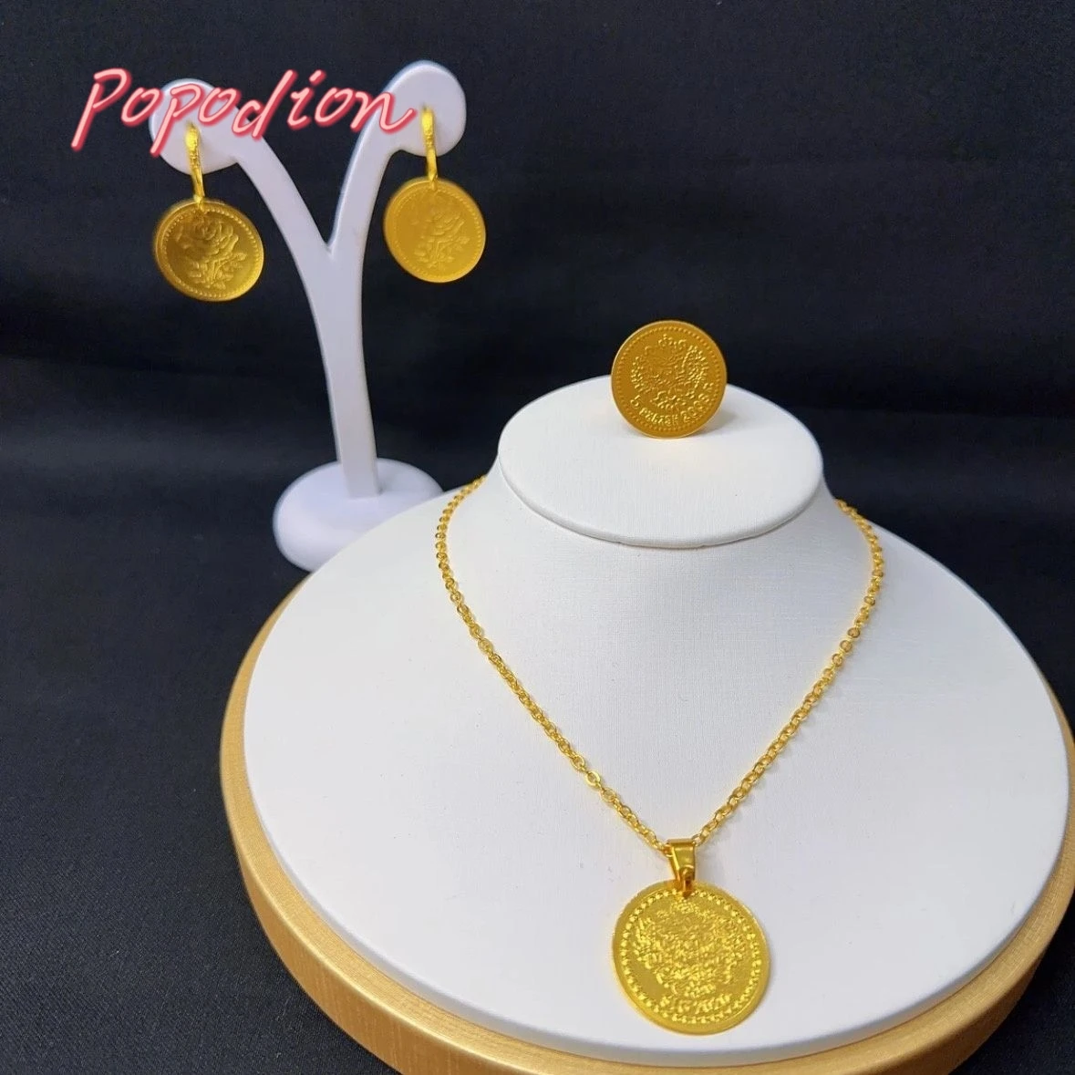 New Dubai 24K Gold Plated Jewelry Necklace Ring Women's Earring Jewelry Three Piece Set YY10355