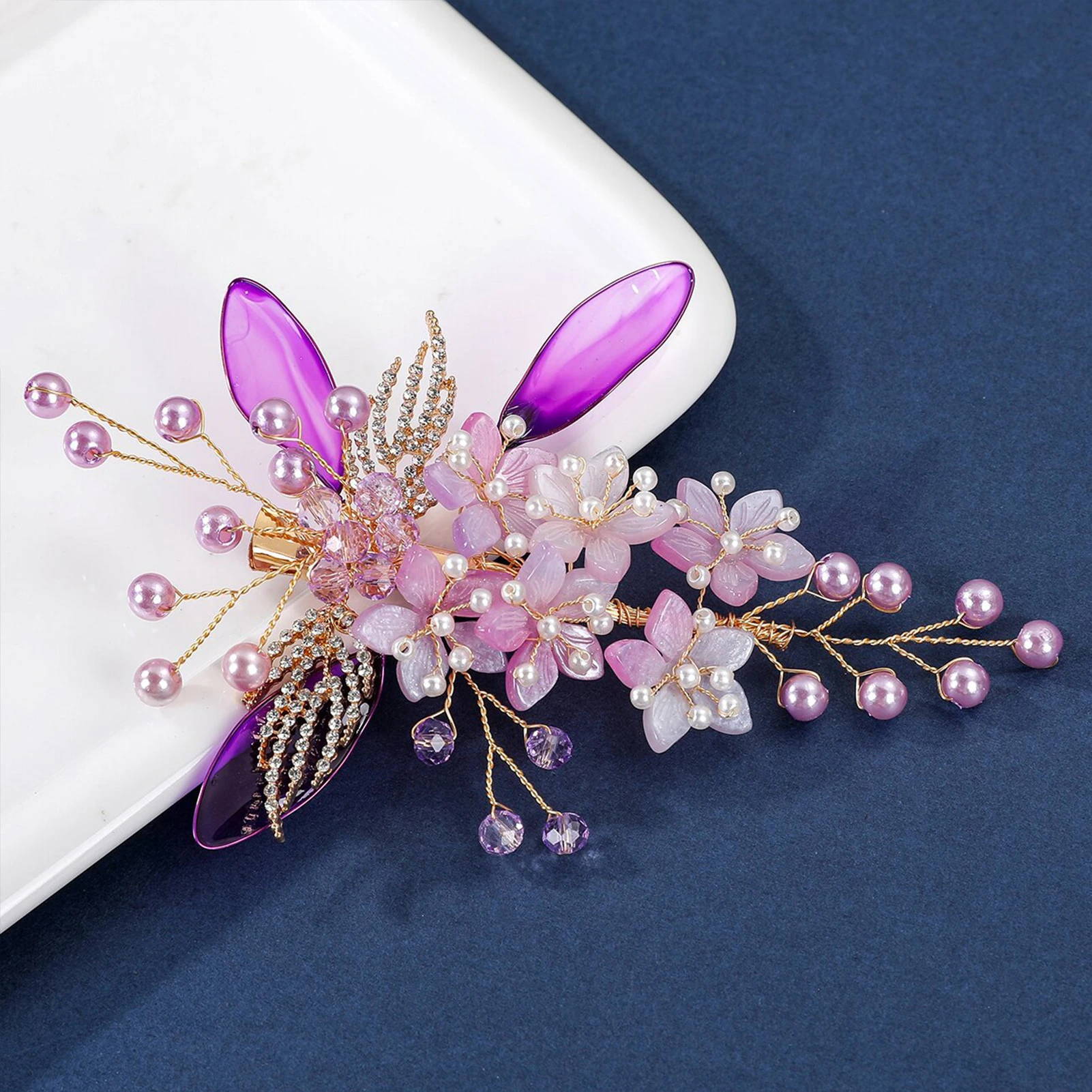 

Заколки для волос с фиолетовым цветком, боковые зажимы, цветочные головные уборы ручной работы, заколки для волос из бисера, элегантные украшения для волос для женщин, невесты, свадьбы