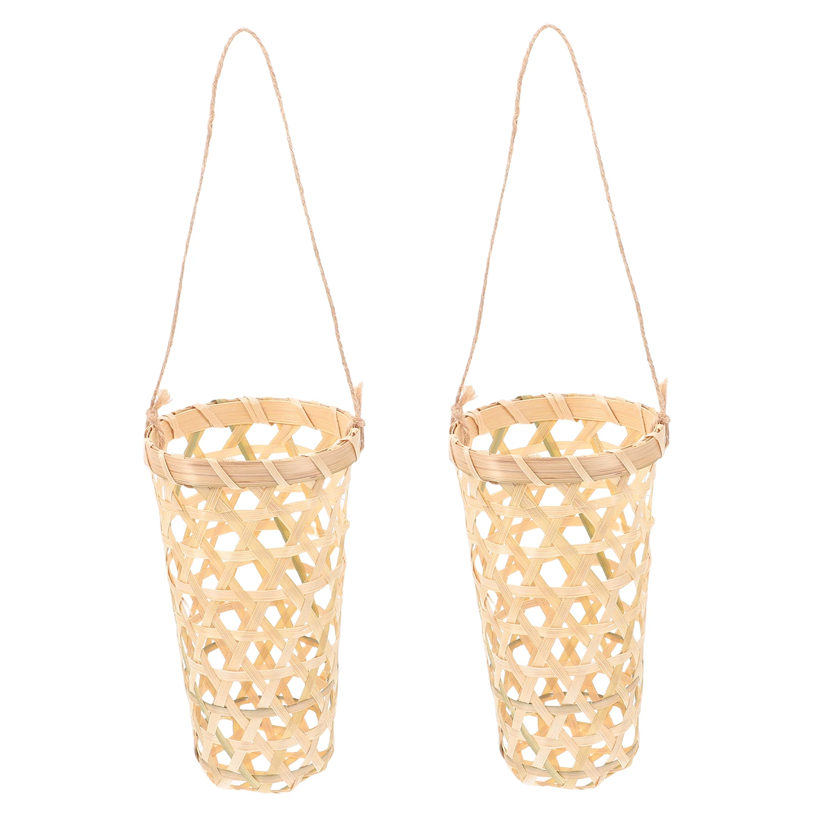 

2pcs Wall Mounted Bamboo Hanging Basket Hand Woven Flower Planter For Home Garden Office Decor Storage Organizer Dried Flowers
