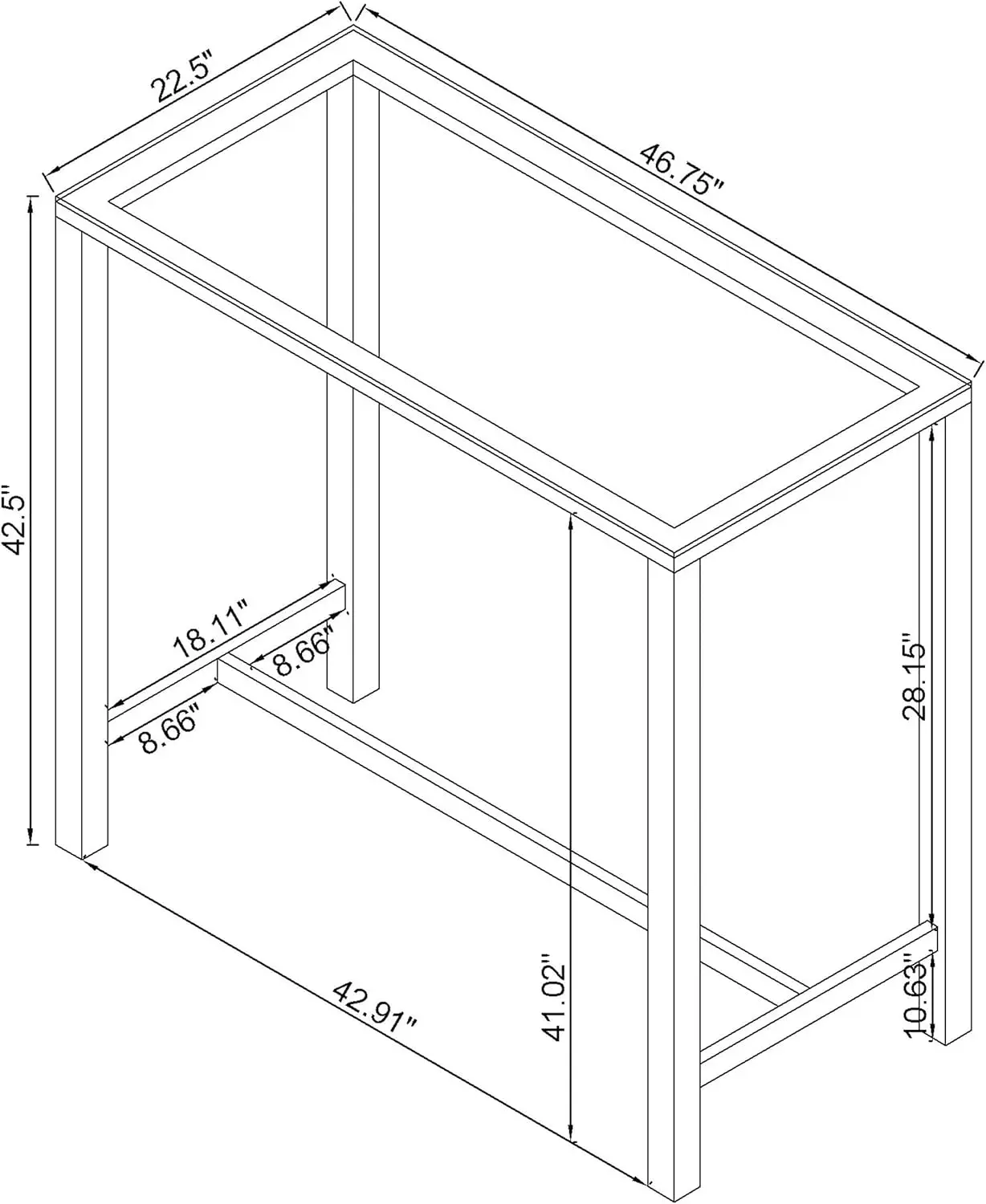 طاولة بار مستطيلة مقاس 47 بوصة من تولبرت، زجاج ومعادن، أرجل كروم، سطح من الزجاج المقسى - غرفة الطعام والبار المنزلي #3