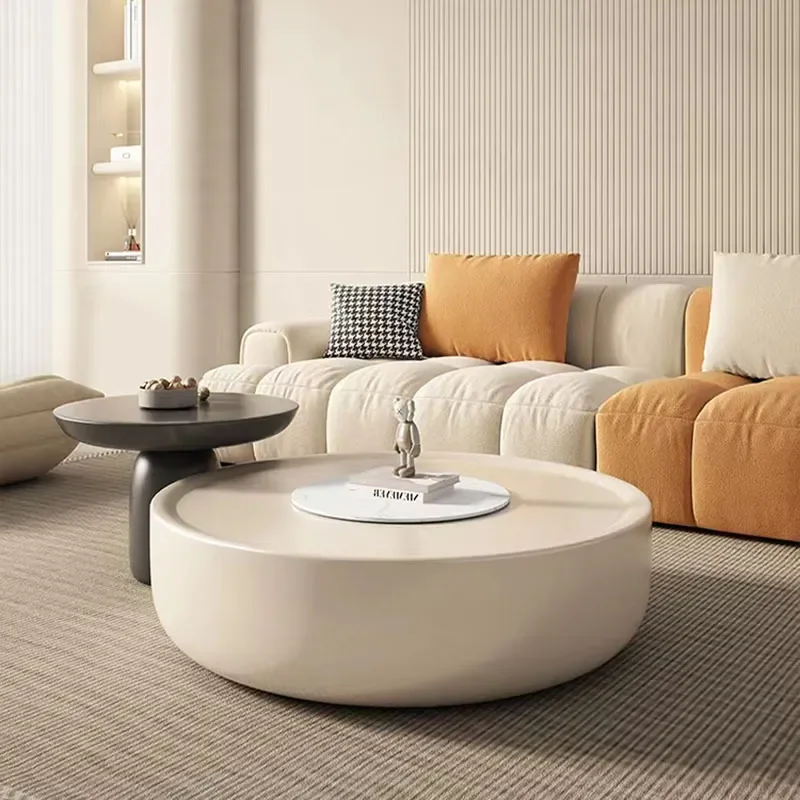 Cream Round Coffee Table and TV Cabinet Combo Minimalist Light Luxury Creative Small Apartment Living Room Furniture Set
