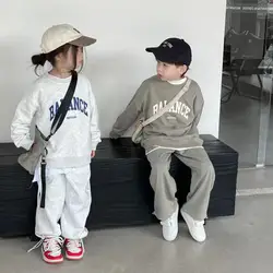 2025 Spring New Children Long Sleeve Clothes Set Boys Girls Letter Print Sweatshirt + Pants 2pcs Suit Kids Casual Sports Outfits