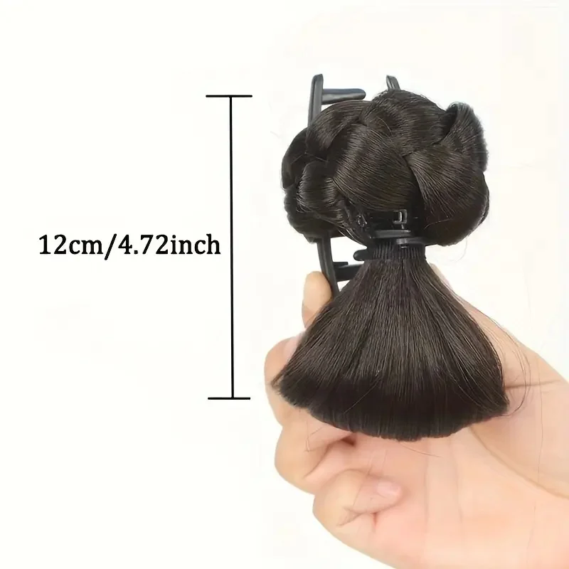 Inspirierter schwarzer synthetischer Haarknoten, Perücke, Haarklammer, einfach anzubringen, niedrige Hochsteckfrisur, Haarschmuck für Frauen, stilvolle Outfits, Haarteil – Detail 3