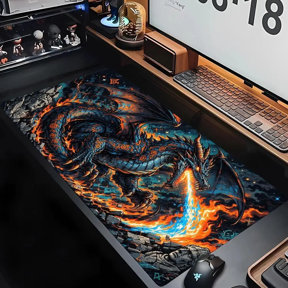 Swirling Ink Serpent Dragon Desk Mat Soft Cloth Surface Thick Rubber Smooth Glide For Oriental Vintage Home Decor