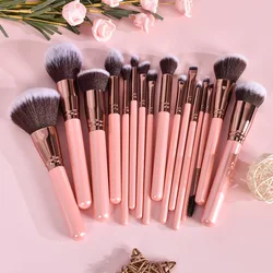 Cute Pink Makeup Brushes Wholesale Vegan Synthetic Hair Foundation Powder Private Label Custom Logo Makeup Brush Set