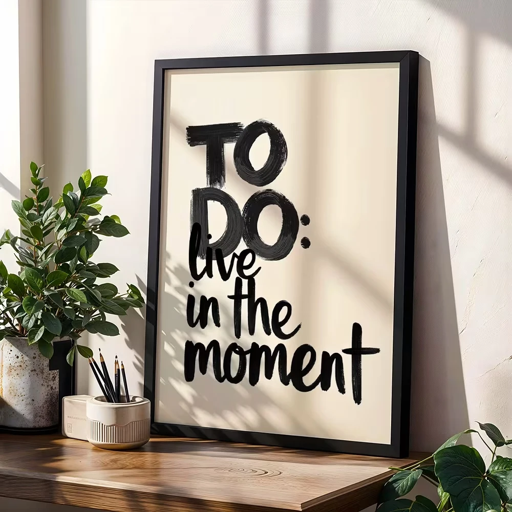 Liste de choses à faire moderne : citation « Vivez dans le moment » – Impression sur toile, affiche, tableau décoratif pour chambre à coucher, salon, décoration intérieure
