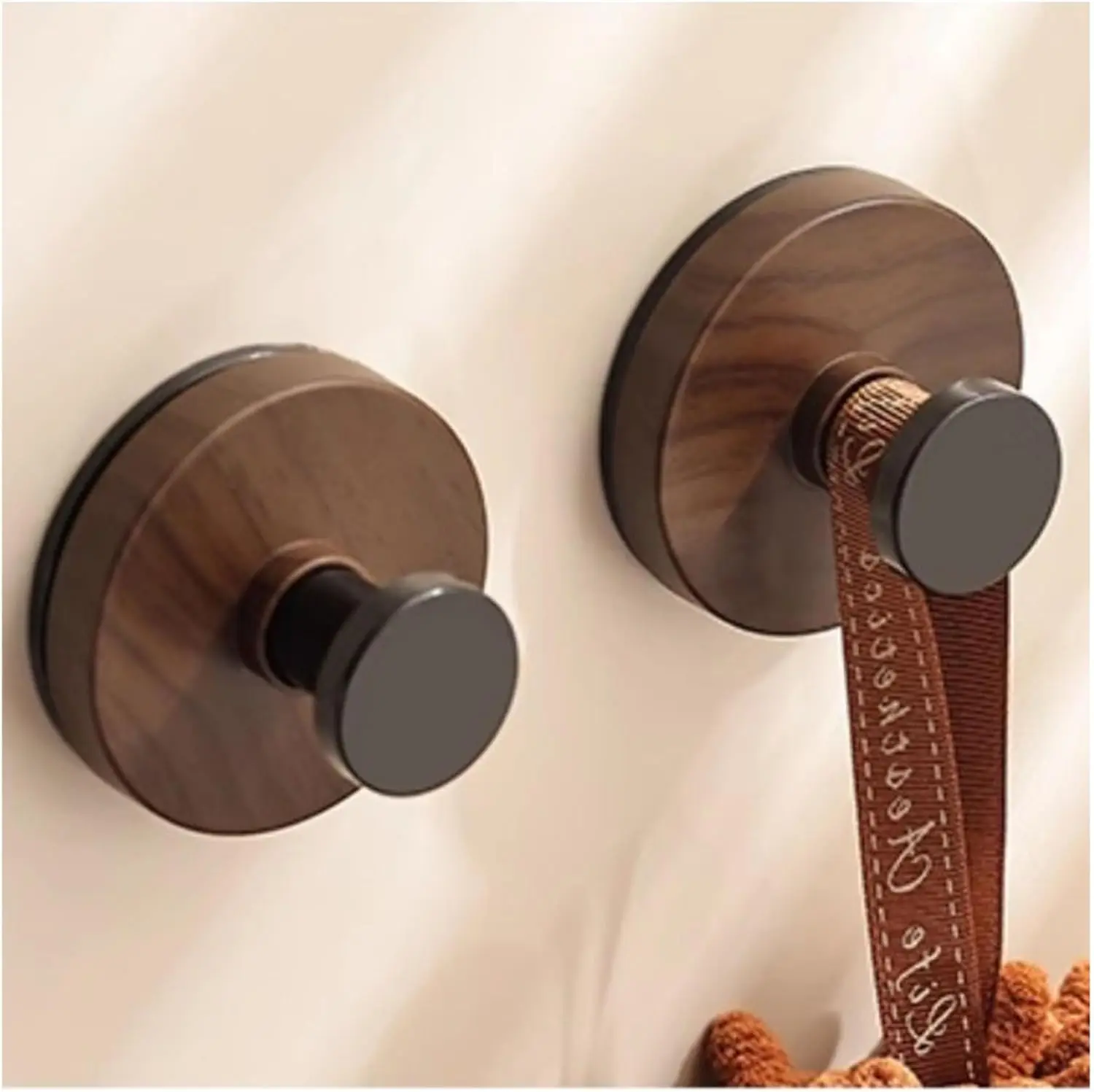 

Walnut Wood Suction Cup Hooks Adhesive Bathroom Towel Rack No-Drill Wall-Mounted Coat Hanger Wooden Hook for Kitchen or Bathroom