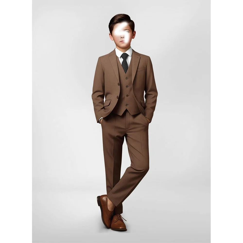 

Brown Single Breasted Peaked Lapel Boys Suits 3 Pcs (Blazer+Pants+Vest) Fashion Boys Sets Formal Occasions Birthday Party Sets