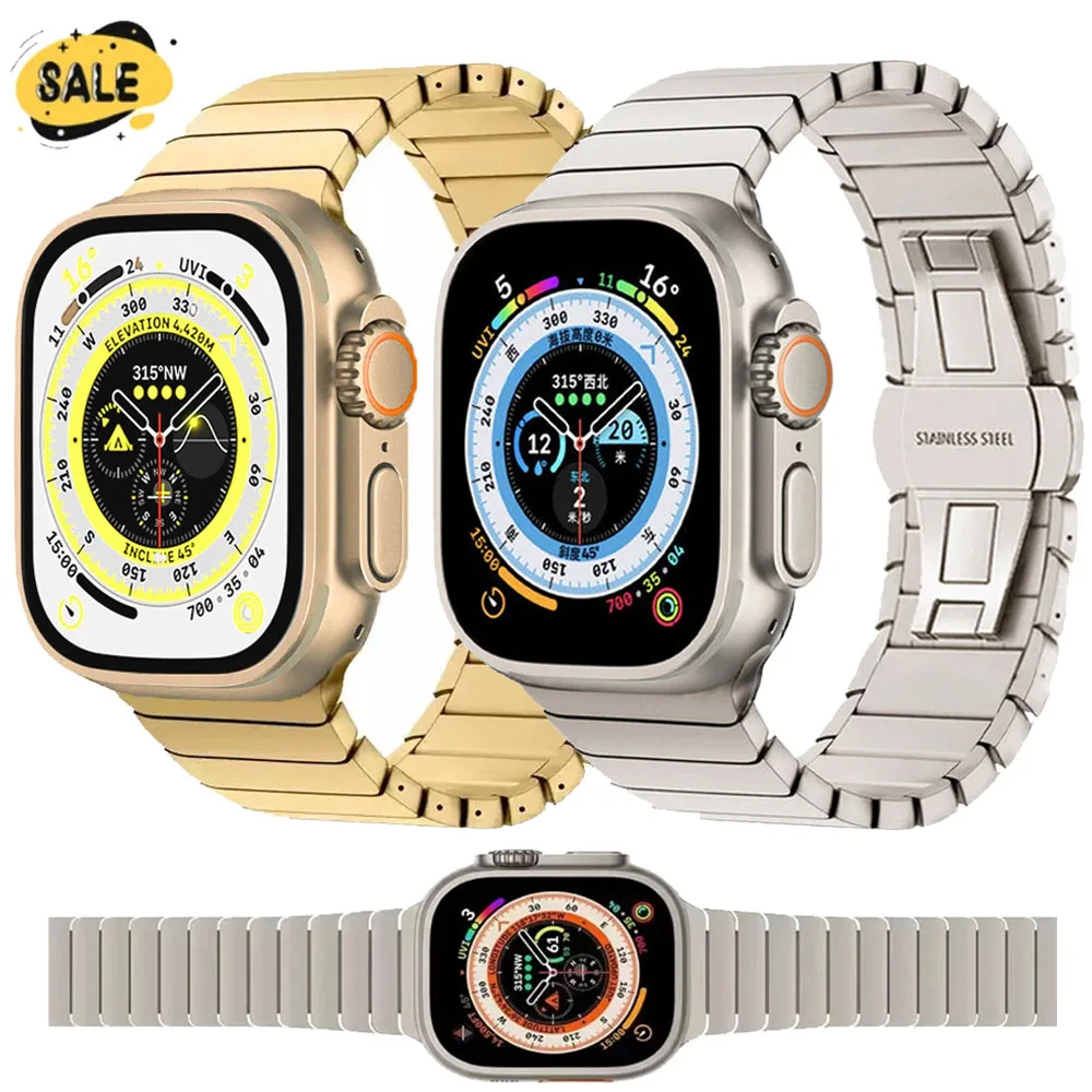 حزام من الفولاذ المقاوم للصدأ لساعة أبل الترا 2 باند 49 مللي متر 45 مللي متر 41 مللي متر 44 مللي متر 46 مللي متر 42 مللي متر وصلة معدنية معصمه iWatch 9 8 7 6 5 4 10 حزام