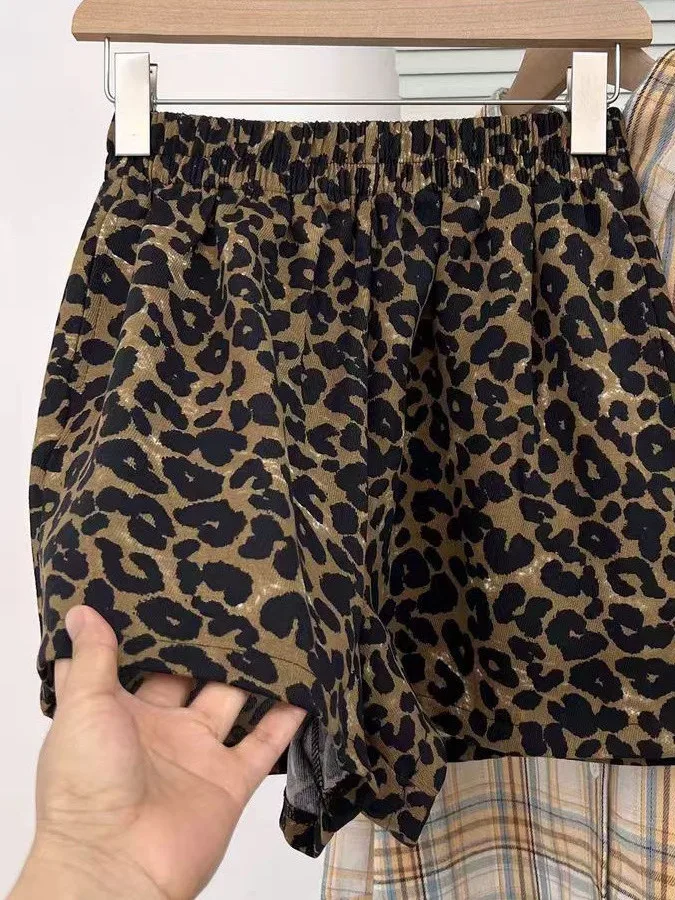High Waist Leopard Print Shorts Women's Summer Casual Wide Leg Pants Outfit Slimming Fashionable American Style Hot Girl