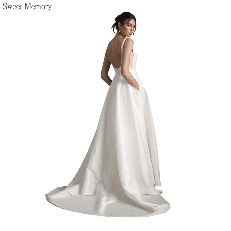 N1170 الفتيات الساتان الأبيض فستان الزفاف المرأة مثير عارية الذراعين الملابس الحلو الذاكرة مثير الأميرة ثوب الطابق طول فساتين #1