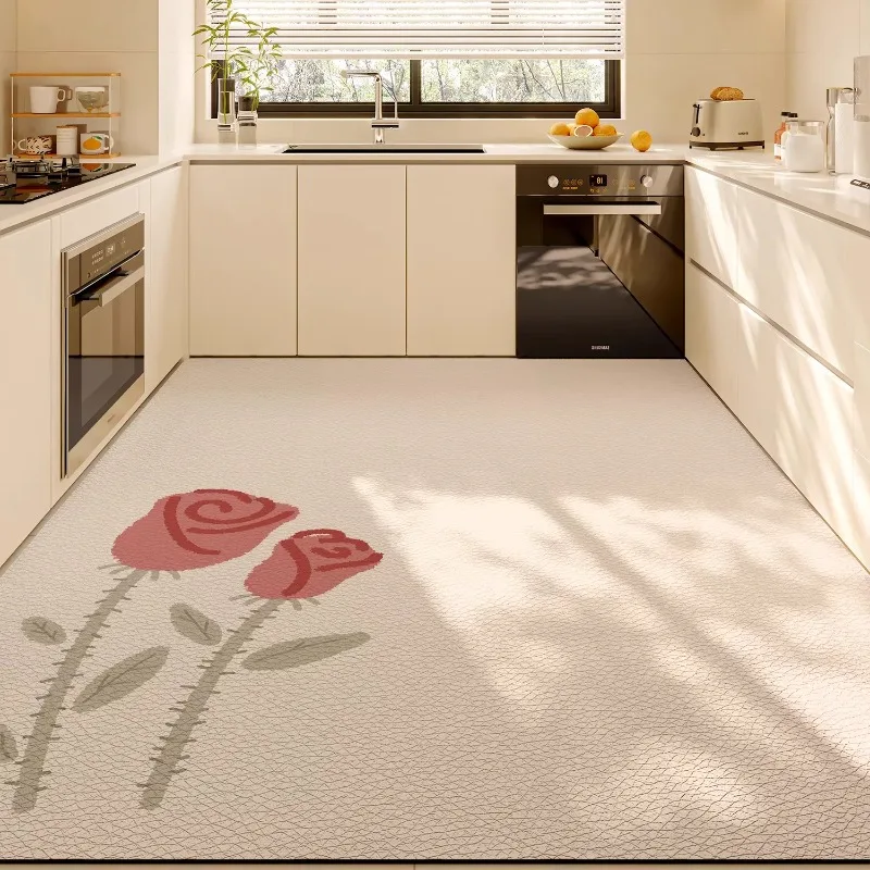 

Rural Rose Kitchen Floor Mat Scrubable PVC Waterproof Carpet Dirty Resistant Oil-proof Water Proof Impermeable Rug Tapis Ковер