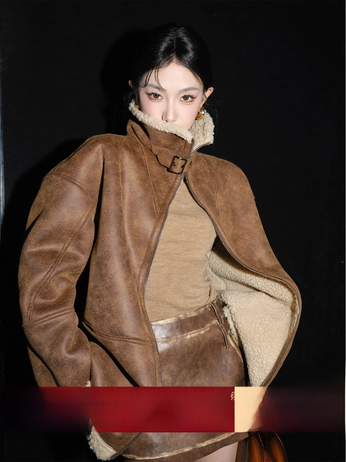 

Двусторонняя одежда Thiened Suede Jaet, женская зимняя новая байкерская одежда в стиле ретро, интегрированное пальто из искусственной кожи с мехом