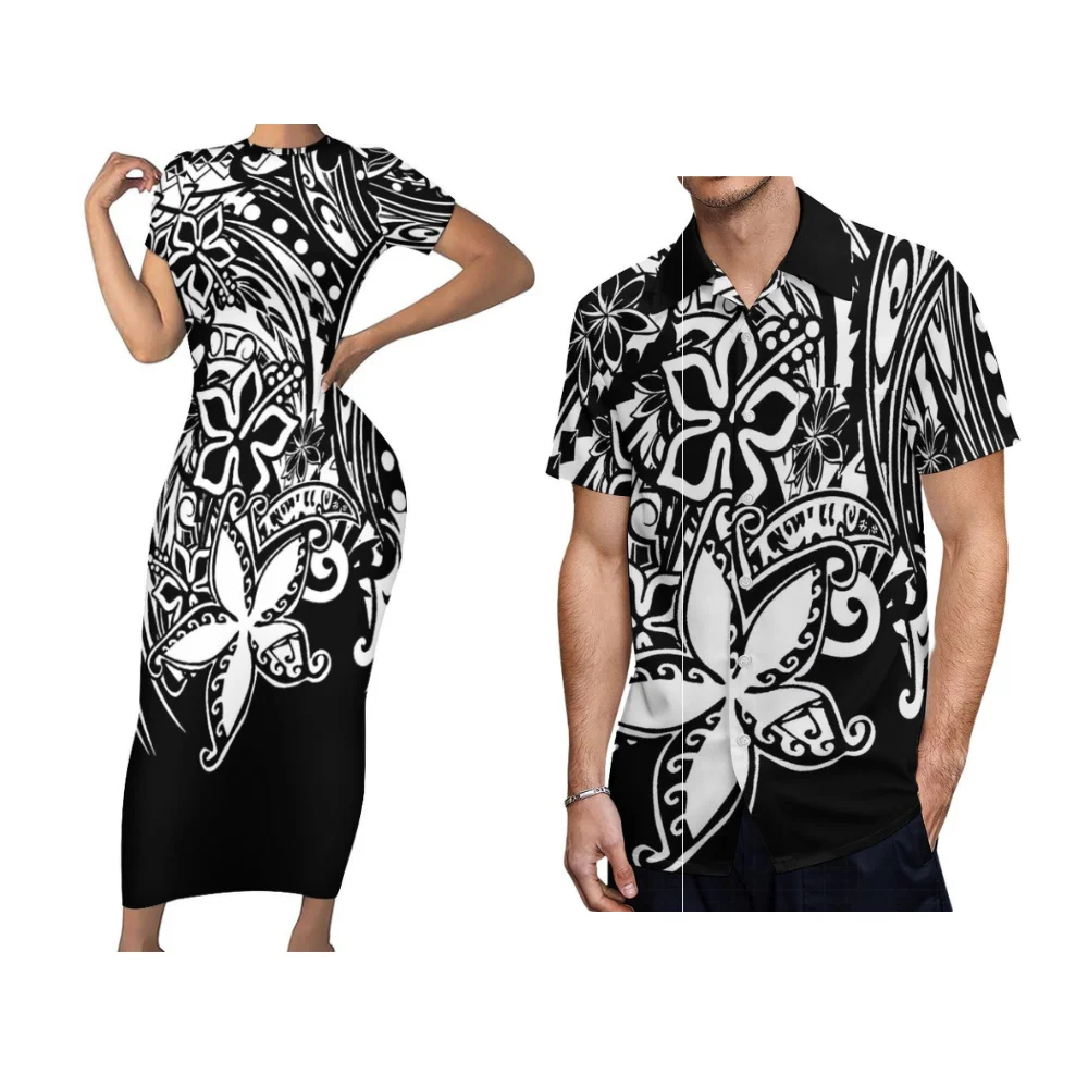 

Samoa Island Couple Clothing Fashion Women'S Dress Men Slim Temperament Women'S Dress Hawaiian Men'S Shirt Polynesia