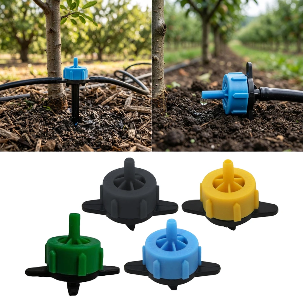100 Adjustable Drip Emitters for Garden Irrigation Systems Supporting Flow Rates of 2 4 8 and 16 Liters Per Hour