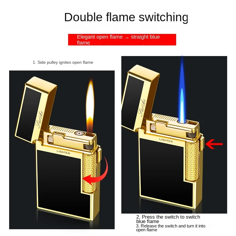 New Dual Fire Switch Butane Gas Lighter Metal Windproof Smoking Accessories Butane Gadgets Men\'s Gift