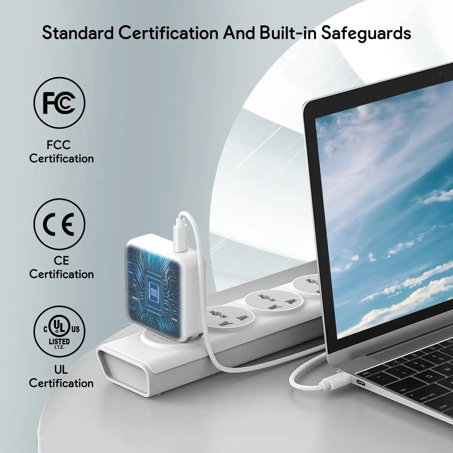 شاحن كمبيوتر محمول سريع USB C بقدرة 96 وات متوافق مع جميع أجهزة شحن USB C، يشمل كابل شحن بطول 2 متر