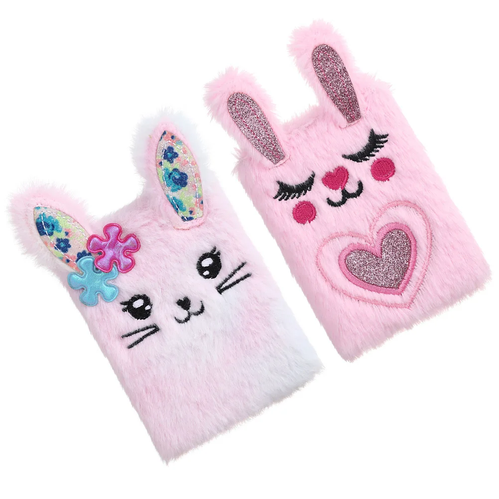 2Pcs Plush Notebook Cartoon Diary Girls Mini Pocket Dyed Cover Journal Writing Book Daily Travel Note Accessories