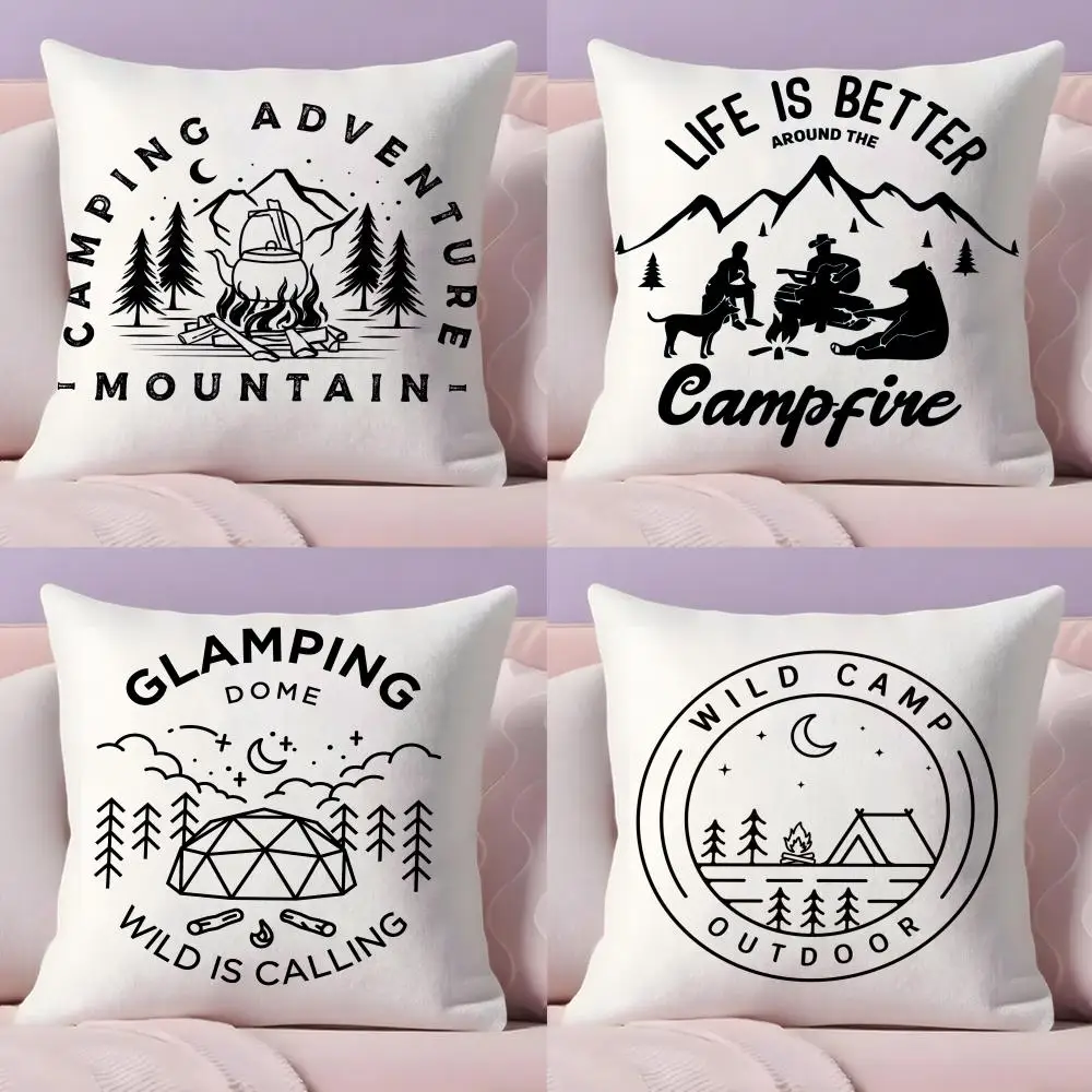 

Camping Outdoor Logo Cushion Cover Plush Fabric Soft Double-Sided Printed Sofa Warm Winter Home Gift Pillow Case