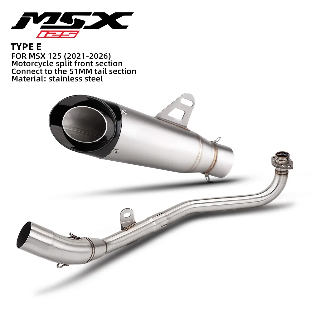 Slip-On For MSX125 MSX125SF 2021-2026 51mm System Motorcycle Exhaust Muffler DB Killer Escape Moto Front Middle Link Pipe
