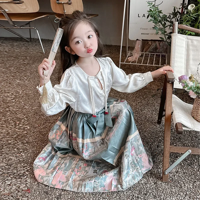 Baby Girl Clothes Suit Horse Skirt 2024 New Spring and Autumn Style Suit Girl Tang Suit  Baby Children Fashion Comfort Skirt