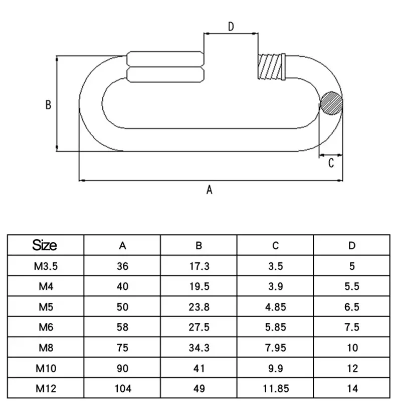 M3.5 M4 M5 -M12 Stainless Steel Screw Lock Climbing Gear Carabiner Quick Links Safety Snap Hook Outdoor Climbing Gear Equipment