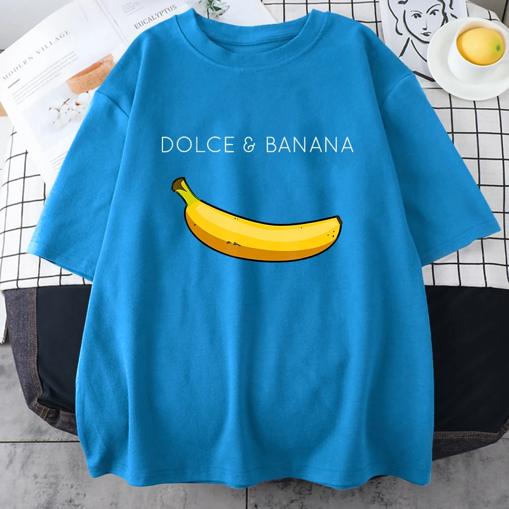 Funny Dolce&Banana Printed Men Cotton T-Shirt Casual All-math Street Short Sleeve Vintage Oversize Tops O-Neck Male Tee Clothing