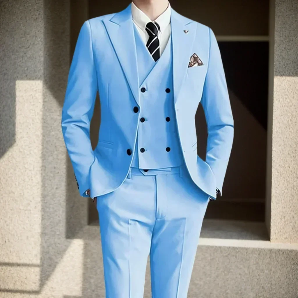 Trajes de lujo para hombre, chaqueta ajustada Regular de 3 piezas, chaleco y pantalones, trajes de esmoquin con solapa de pico para hombre, esmoquin de graduación de negocios