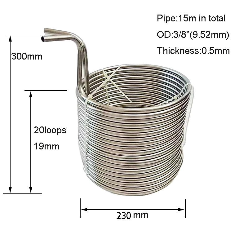 Food Grade 304 Stainless Steel Wort Chiller, Beer Cooling Coil, Malt Juice Cooler for Homebrew or Small Brewery, 3/8 \