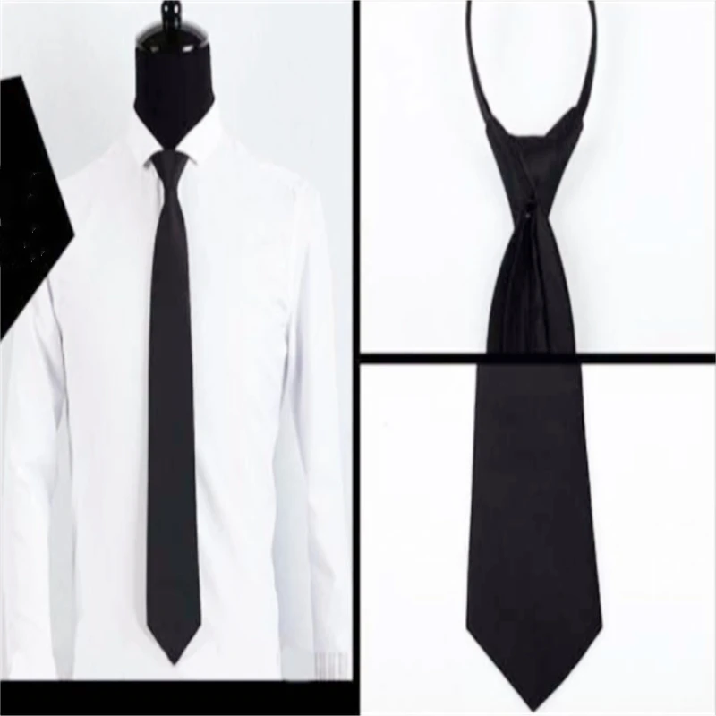 Pre-tied Zipper Tie Neck Mens Skinny 5cm Zipper Neckties Red Black Blue Solid Color Slim Narrow Entertainment Party