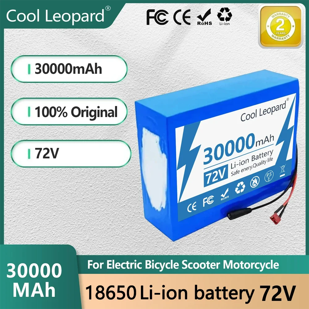 

New 72V 30ah 18650 Lithium Battery Pack 20S6P With BMS Electric Bicycle Scooter Motorcycle 3000W High Power Battery + 3A Charger