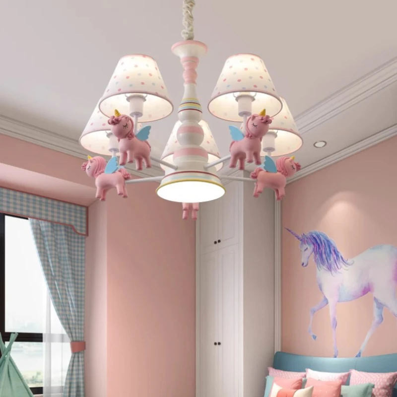 Pink Carousel Chandeliers Cute Children\'s Room Princess Room Lamp Modern Romantic Little Girl Boy Bedroom Living Room Chandelier