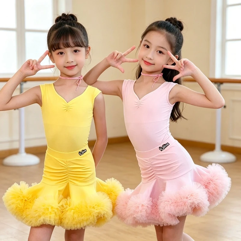 

Girls Latin Dance Skirt Suit High End Pink Blue Latin American Stage Performance Dancewear Latin Dance Dress Girl Dancewear top