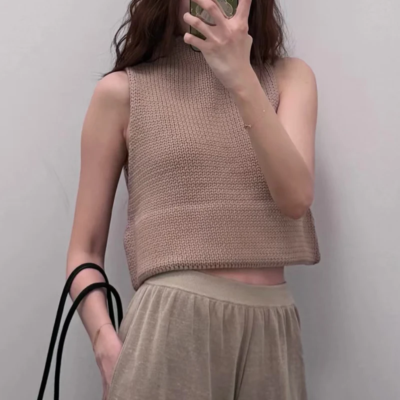 

Женский вязаный топ из окрашенной пряжи, короткая майка без рукавов с полуводолазкой, пуловер премиум-класса, осенняя коллекция, Новое поступление 2025 г.