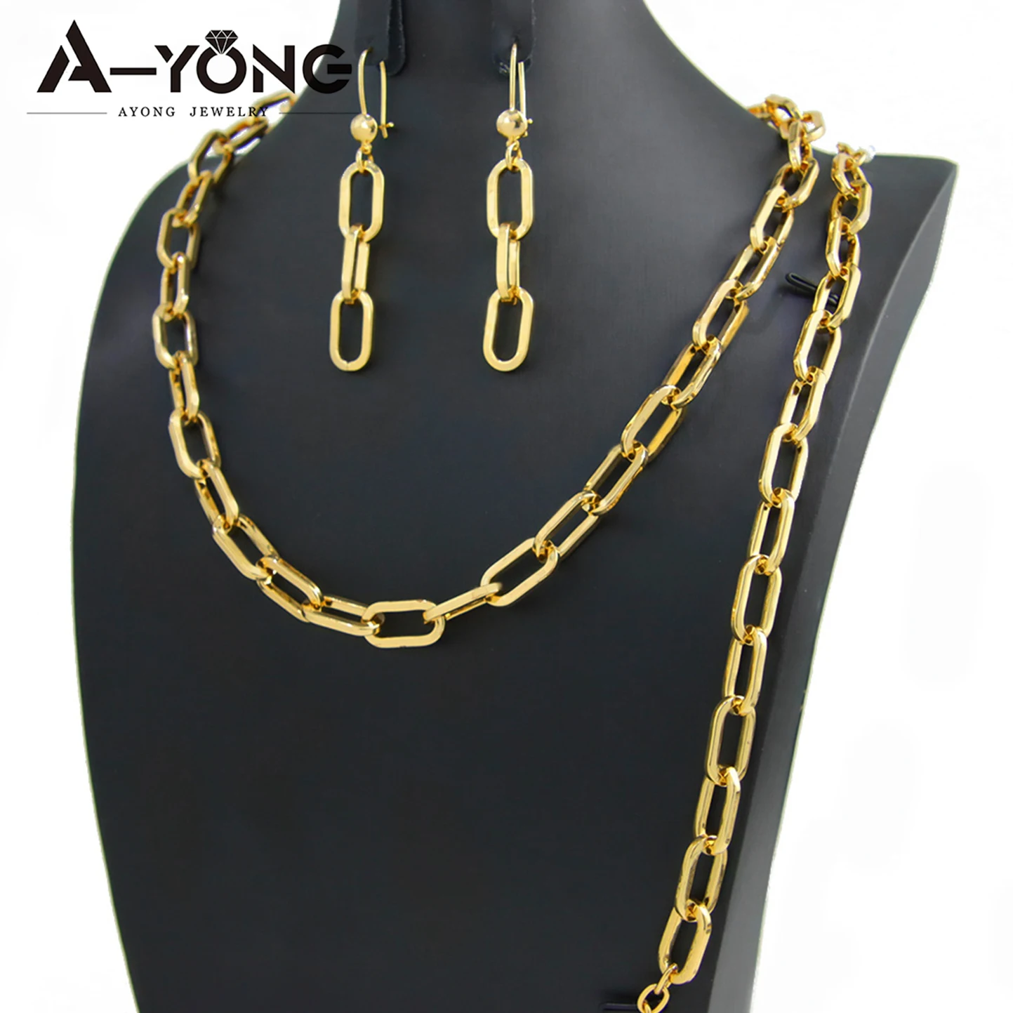 

Hip Hop Vintage Gold Color Men's Necklace Set 21k Gold Plated Sliver Simple Style Lock Chain Dubai Women Fashion Jewelry